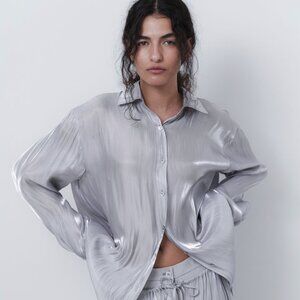 Liquid Metal Button Down Shirt Blouse Metallic - Bella Dahl